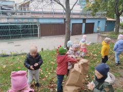 Dzieci zbierają liście kasztanowca 